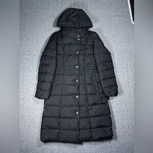 Cole Haan Down Puffer Coat Women’s Size Small Long Quilted Hooded Black Winter